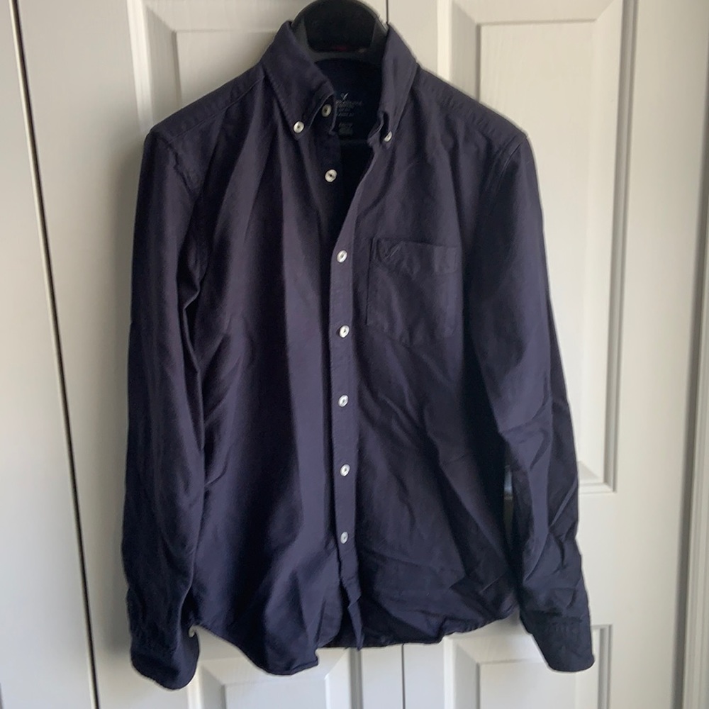 American Eagle Navy Blue Long Sleeve Dress Shirt